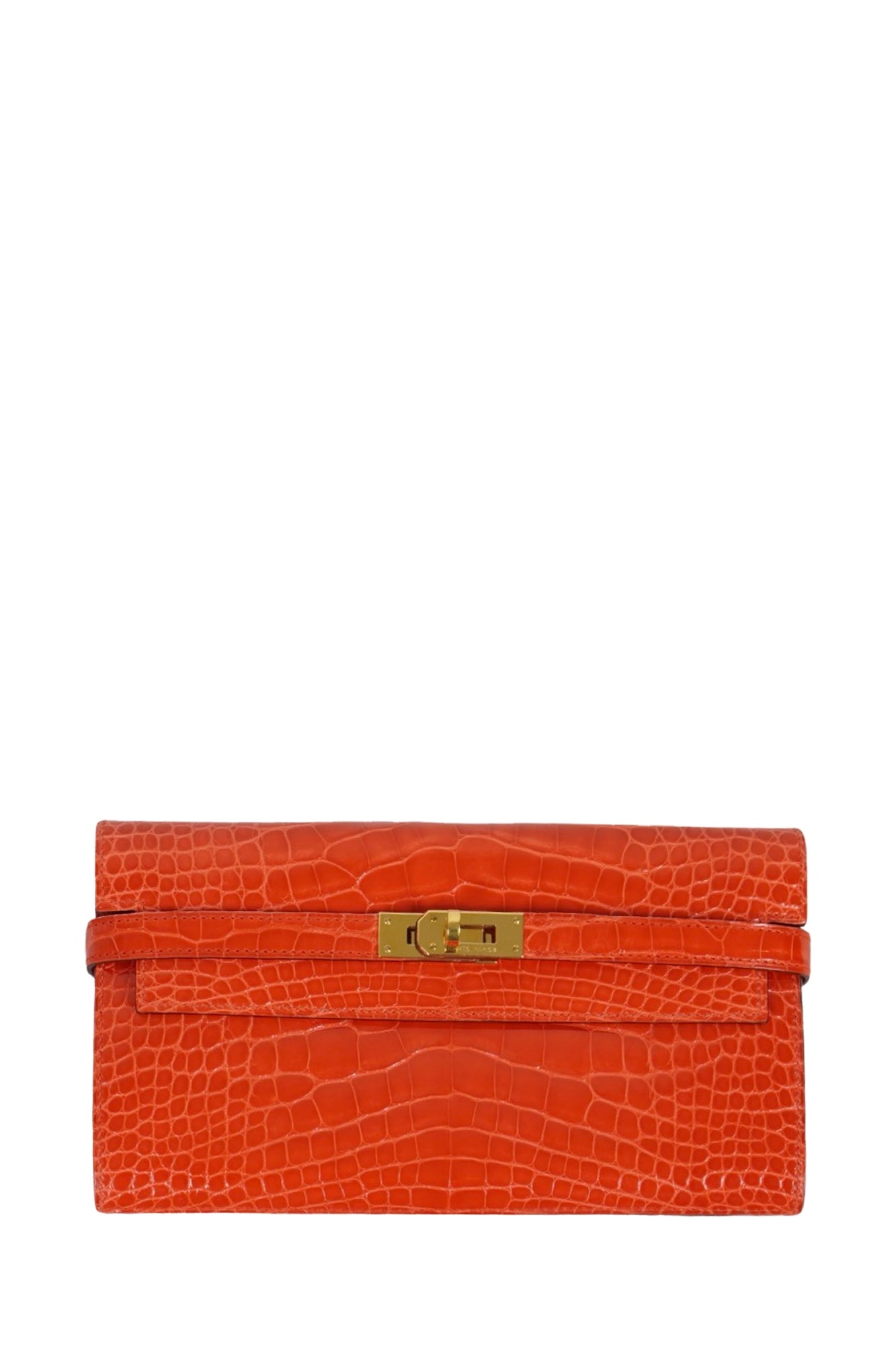 Stunning Hermès Kelly Wallet in orange alligator leather. Beautiful and bright, reference 1000053, preloved Reench.