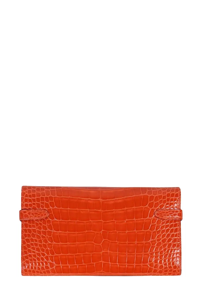 Cartera Hermes Kelly de piel de caimán naranja, artículo de segunda mano, vista trasera