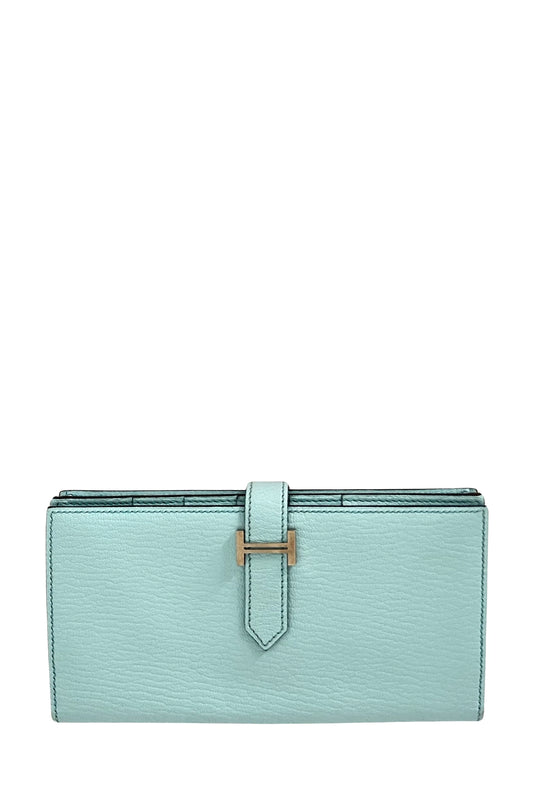 1000054 Portefeuille Hermes Bearn turquoise reench preloved face