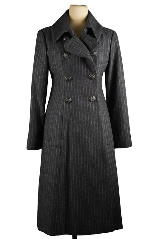 Chanel Abrigo de lana gris, de segunda mano, vista frontal