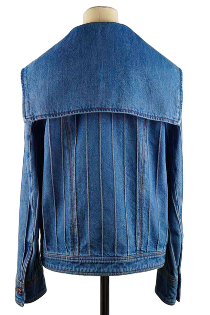 Chanel denim jacket with sailor collar, back view, second-hand Reench Paris. Ref. 1000061 