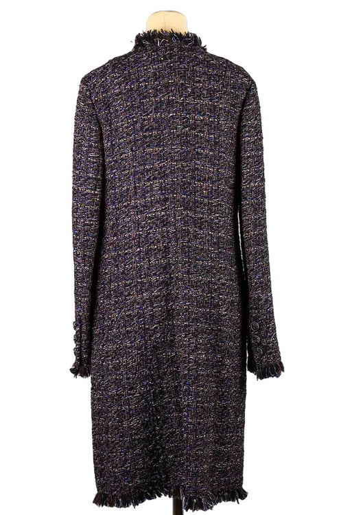 Chanel Abrigo largo de tweed con flecos Abrigo de tweed, artículo usado, vista posterior