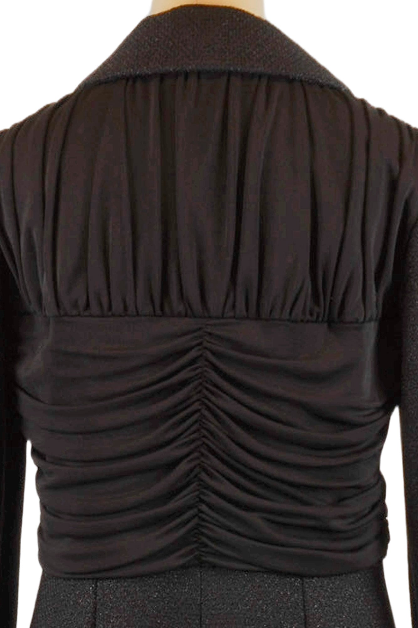 Close-up of the draping on the back. Ref. 1000065 Chanel Black Wool Dress.