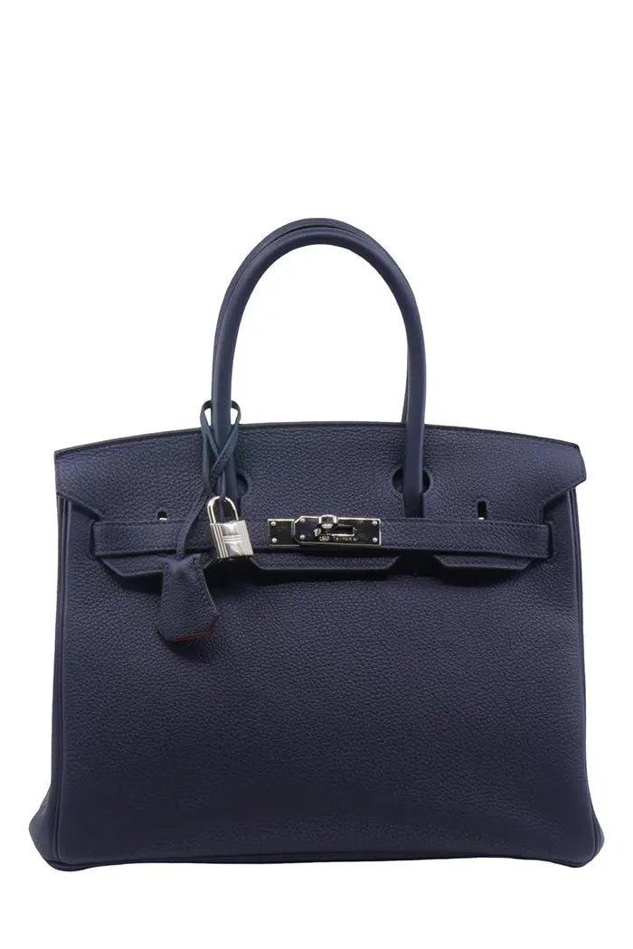 Bolso Hermès Birkin 30 de cuero Togo azul marino y naranja, artículo de segunda mano, vista frontal