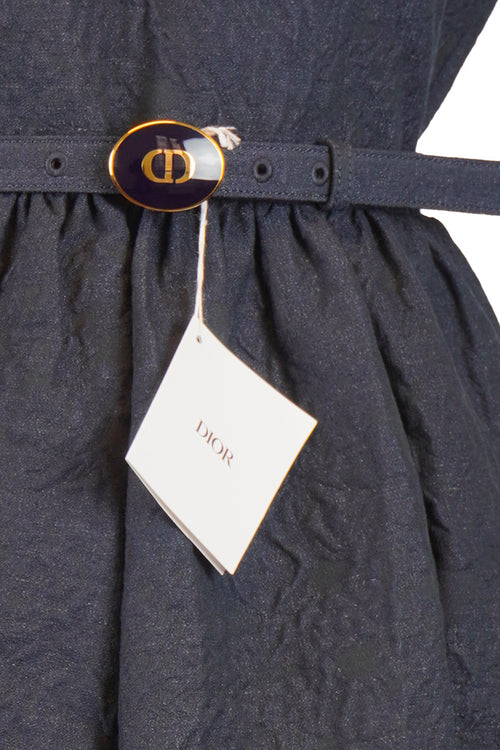 New Look navy blue Dior dress, pre-owned item, zoom on the belt with the CD pattern