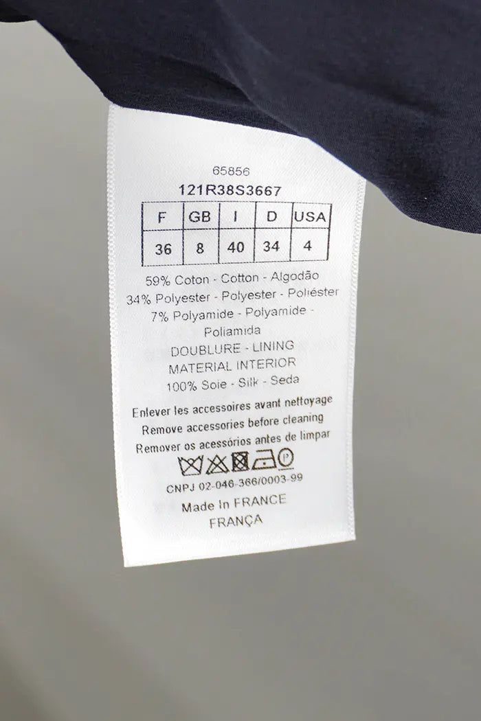 Robe Dior Bleue Marine type New Look, article d'occasion, zoom sur l'étiquette de taille