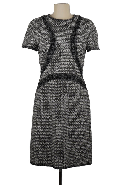 tweed midi-length dress from the Chanel 2013. Black and gray crinkled curved appliques. Ref. 1000070 