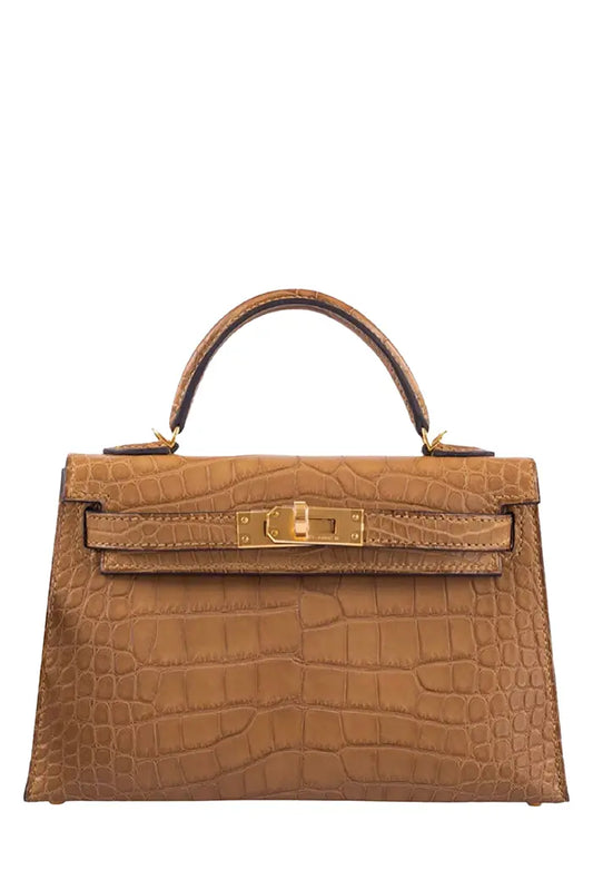 Bolso Mini Kelly Kraft Mat de piel de caimán, artículo de segunda mano, vista frontal