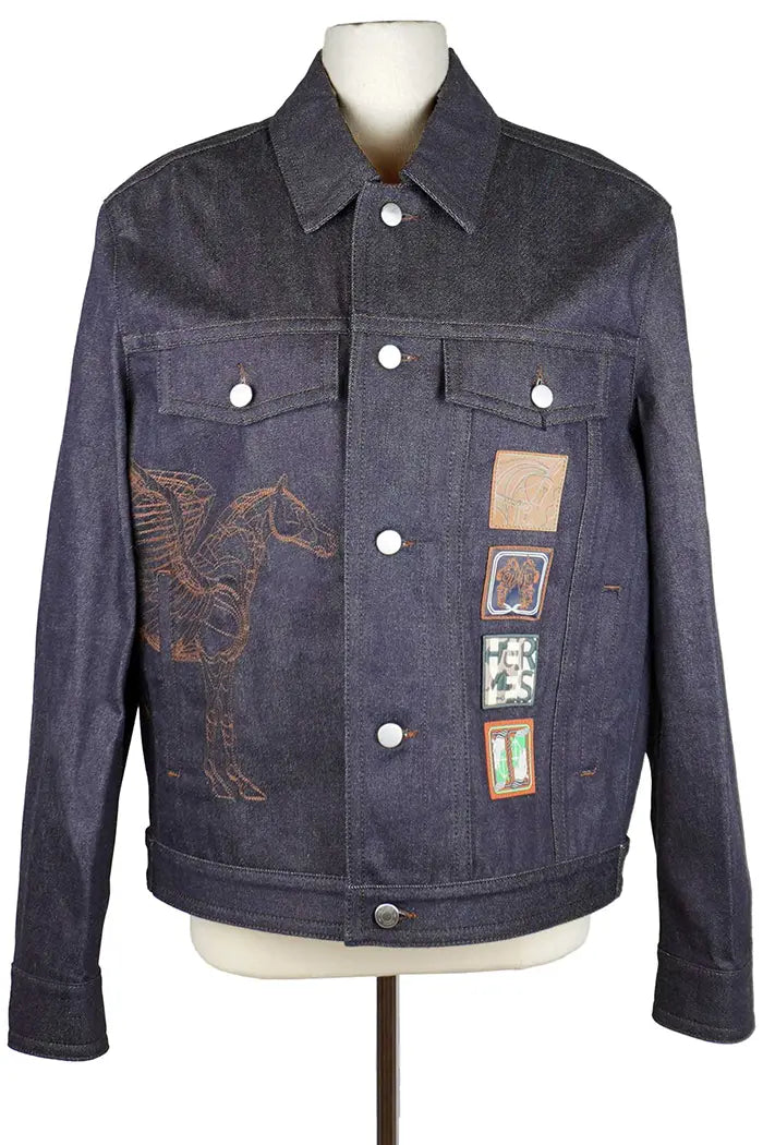 Jacke Hermès Icone au Carré aus Jeans, gebrauchter Artikel, Vorderansicht