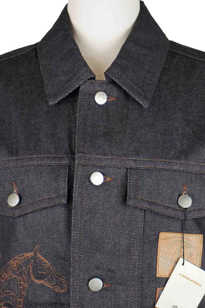 Jacke Hermès Icone au Carré aus Jeans, gebrauchter Artikel, Zoom auf die Knöpfe auf der Vorderseite
