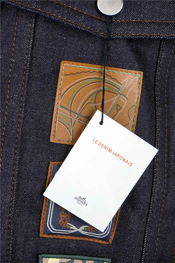 Jacke Hermès Icone au Carré aus Jeans, gebrauchter Artikel, preloved in neuwertigem Zustand mit Hermès