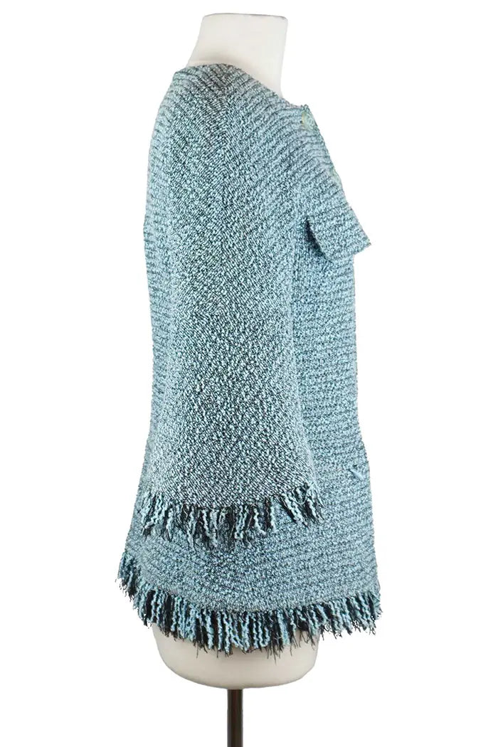 Chaqueta de tweed azul, artículo usado, vista lateral 