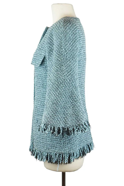 Veste Bleue en Tweed, article d'occasion, vue de profil gauche