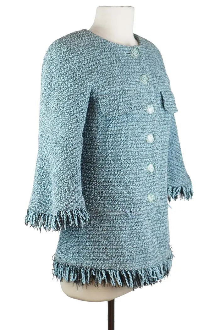 Chaqueta de tweed azul, artículo usado, vista 3/4