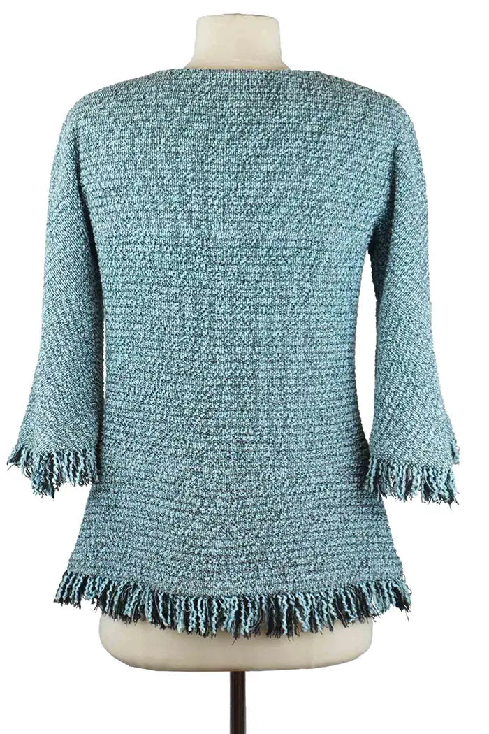 Chaqueta de tweed azul, artículo usado, vista posterior