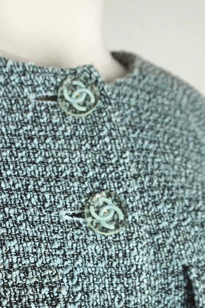 Chaqueta de tweed azul, artículo usado, ampliar en los botones CC