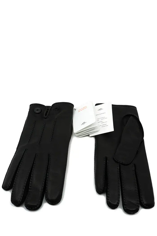 Guantes Hermes de piel de cordero negra, artículo usado, vista frontal