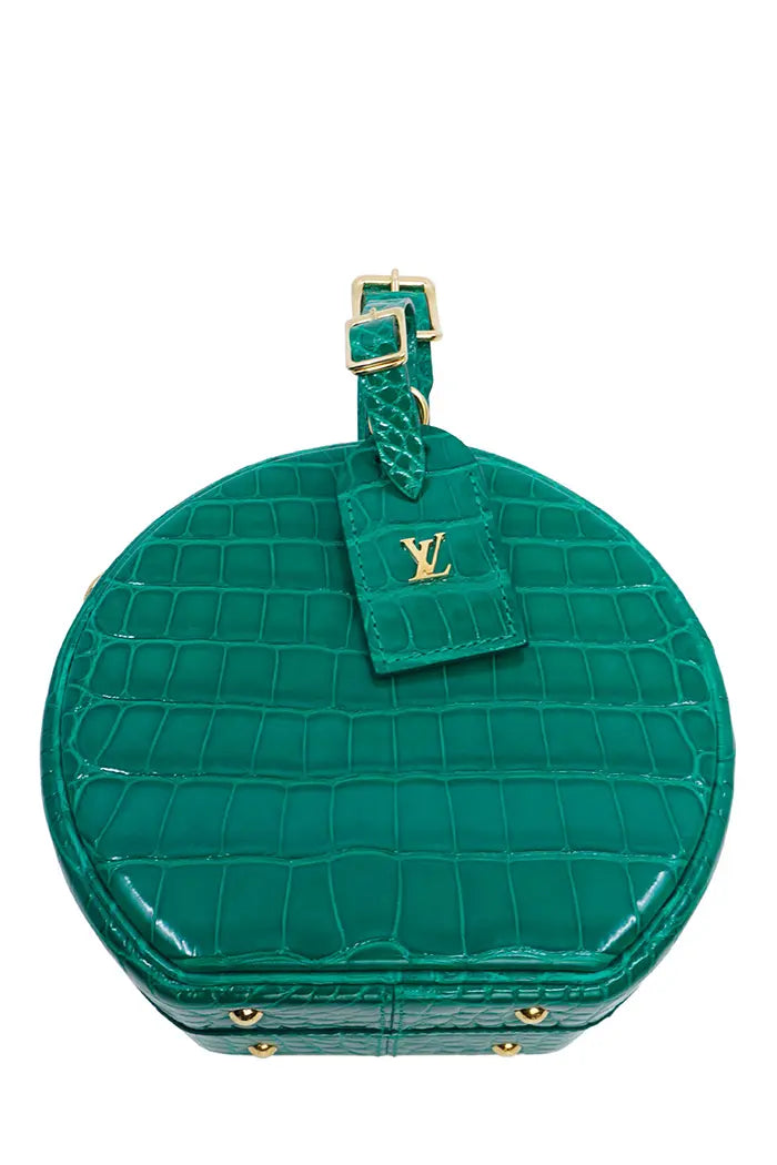 Bolso Louis Vuitton 'Petite Boite Chapeau' verde en piel dura de aligátor, artículo seminuevo, vista 3/4