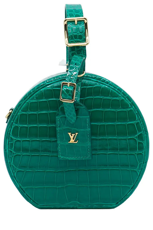 Sac Louis Vuitton 'Petite Boite Chapeau' vert en cuir d'alligator rigide, article d'occasion, vue de face