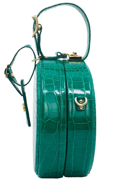 Sac Louis Vuitton 'Petite Boite Chapeau' vert en cuir d'alligator rigide, article d'occasion, vue de côté