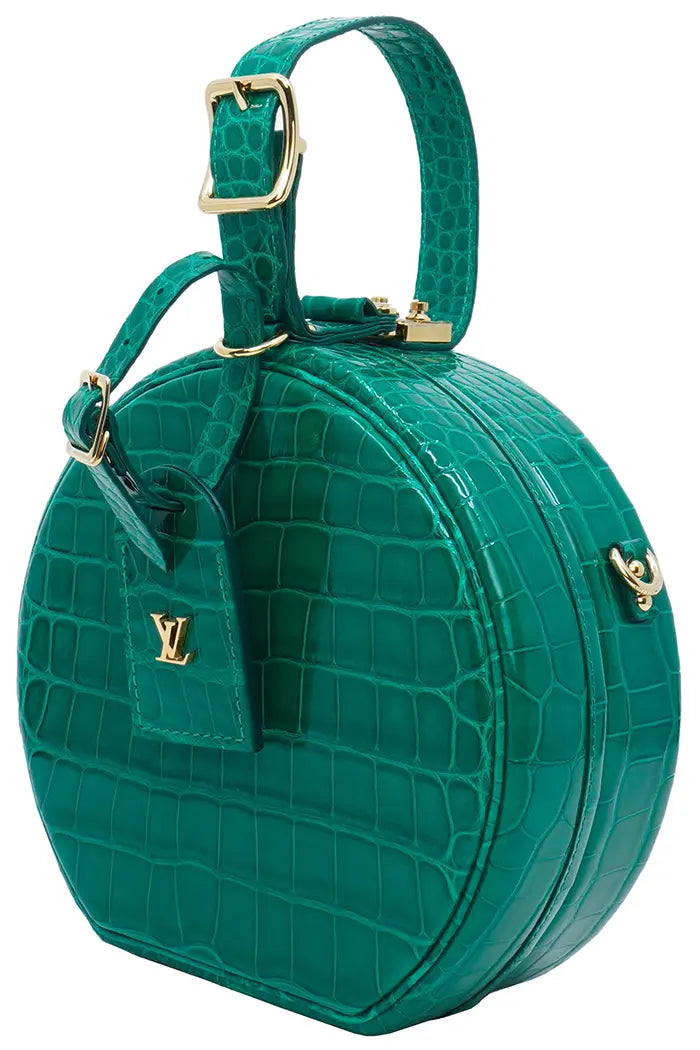 Bolso Louis Vuitton 'Petite Boite Chapeau' verde en piel dura de aligátor, artículo seminuevo, vista 3/4