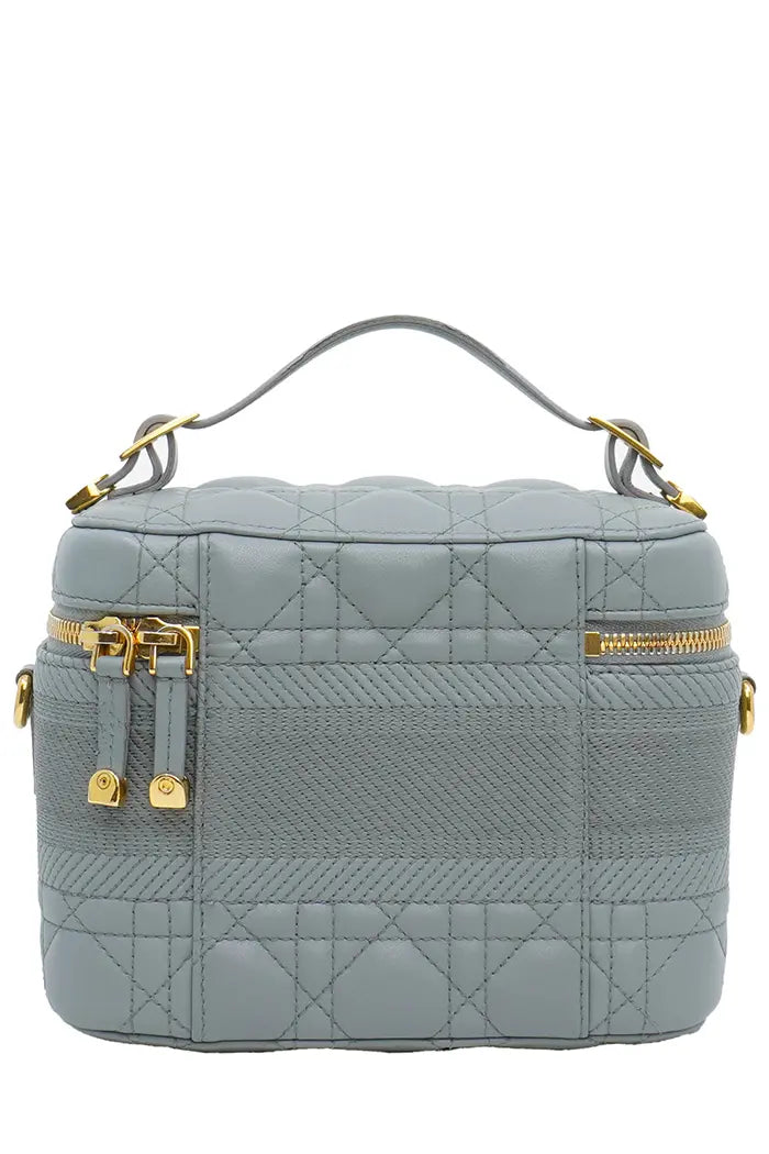 Dior Vanity Bag aus grauem Leder mit Cannage-Muster, gebrauchter Artikel, Ansicht von hinten