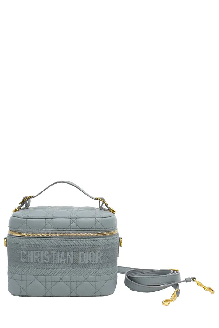 Dior Vanity Bag aus grauem Leder mit Cannage-Muster, gebrauchter Artikel, Ansicht von hinten