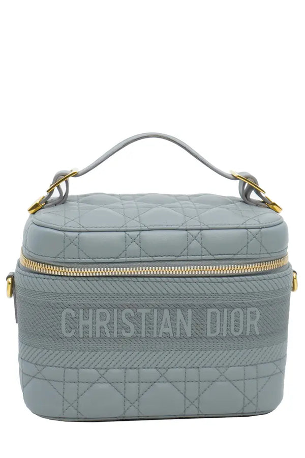 Dior sac Vanity gris en cuir à motif cannage, article d'occasion, vue de face