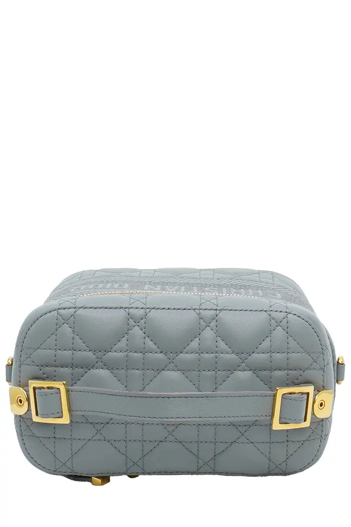 Dior graue Vanity Bag aus Leder mit Cannage-Muster, gebrauchter Artikel, Ansicht von oben