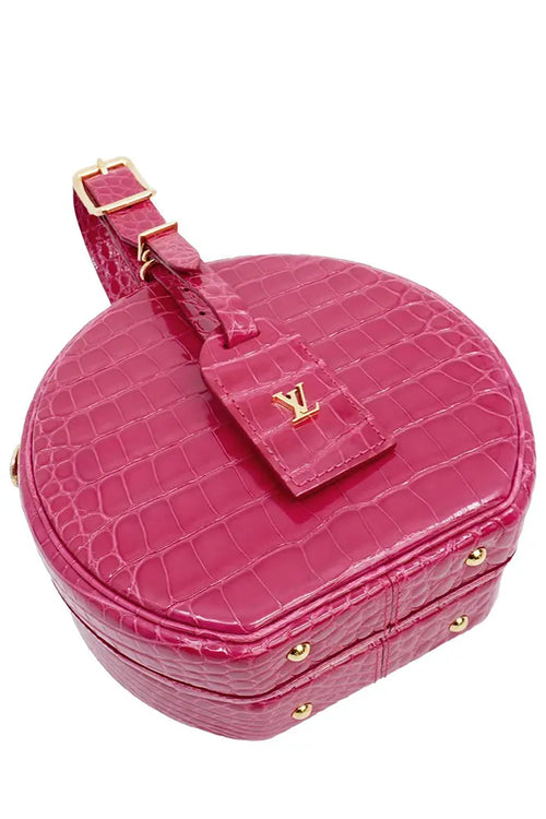 Sac Louis Vuitton 'Petite Boite Chapeau'  rose en cuir d'alligator, article d'occasion, vue de 3/4