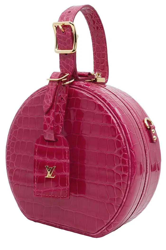 Sac Louis Vuitton 'Petite Boite Chapeau'  rose en cuir d'alligator, article d'occasion, vue de  3/4