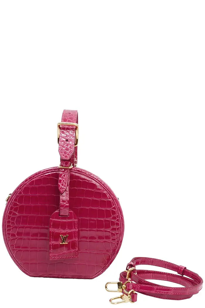 Sac Louis Vuitton 'Petite Boite Chapeau'  rose en cuir d'alligator, article d'occasion, avec sa bandoulière amovible
