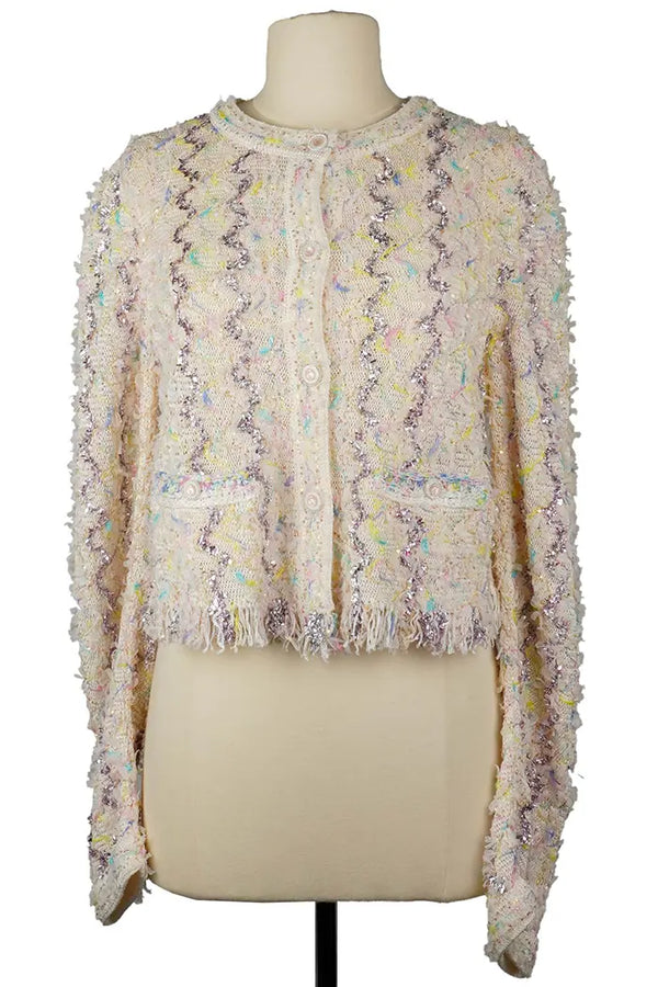 Cardigan Chanel en tweed pastel, collection printemps/été 2022, article d'occasion, vue de face