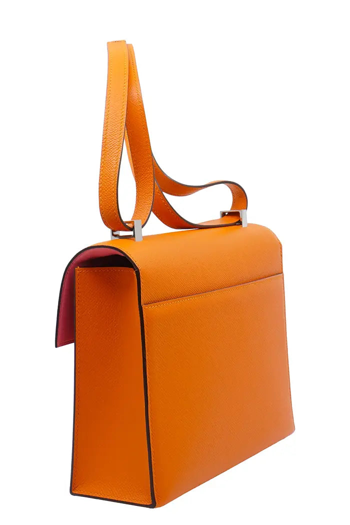Hermes Verrou bag in orange Epsom leather, pre-owned item, 3/4" back view