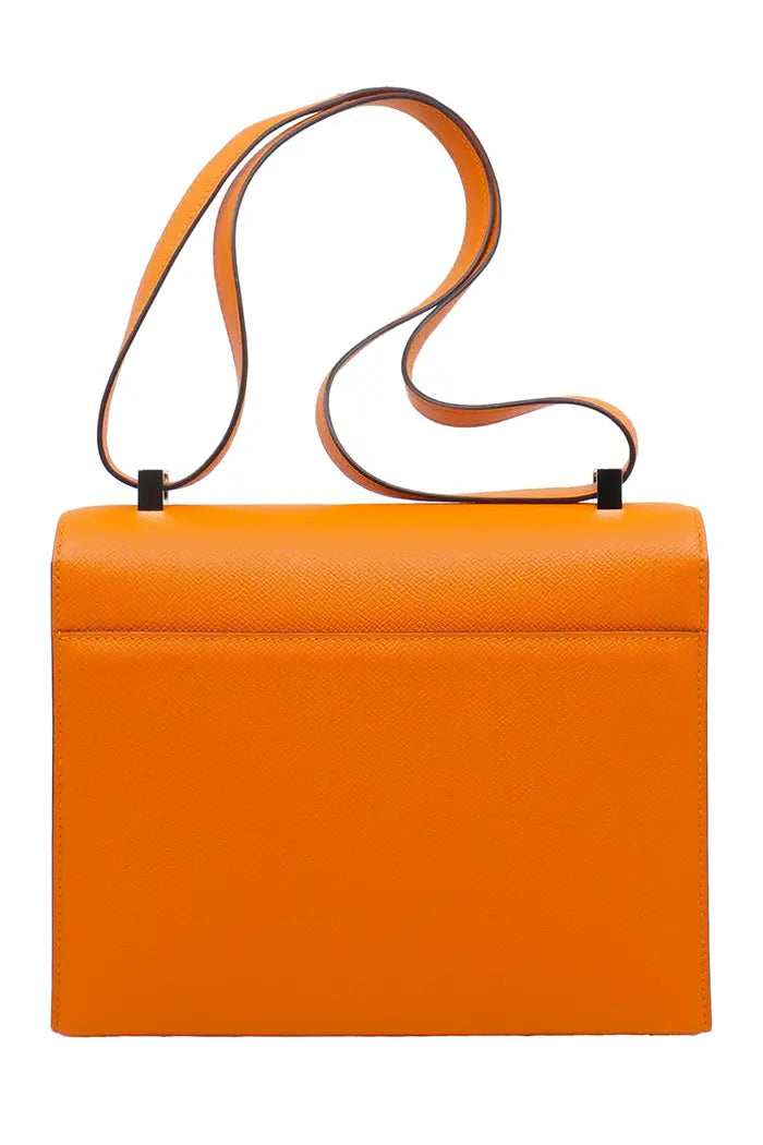 Hermes Verrou bag in orange Epsom leather, used item, back view