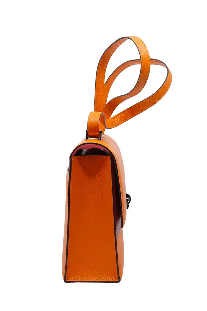 Hermes Verrou bag in orange Epsom leather, used item, side view