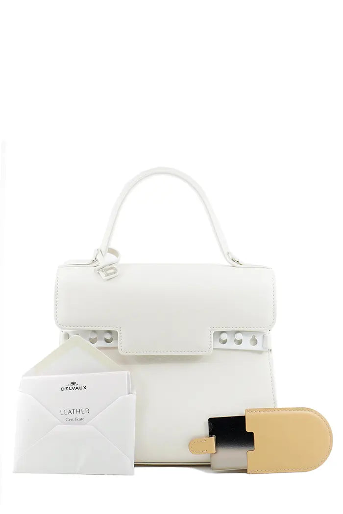 Bolso Delvaux Tempête en piel de becerro marfil Crispy, artículo de segunda mano, vista frontal con espejo y certificado