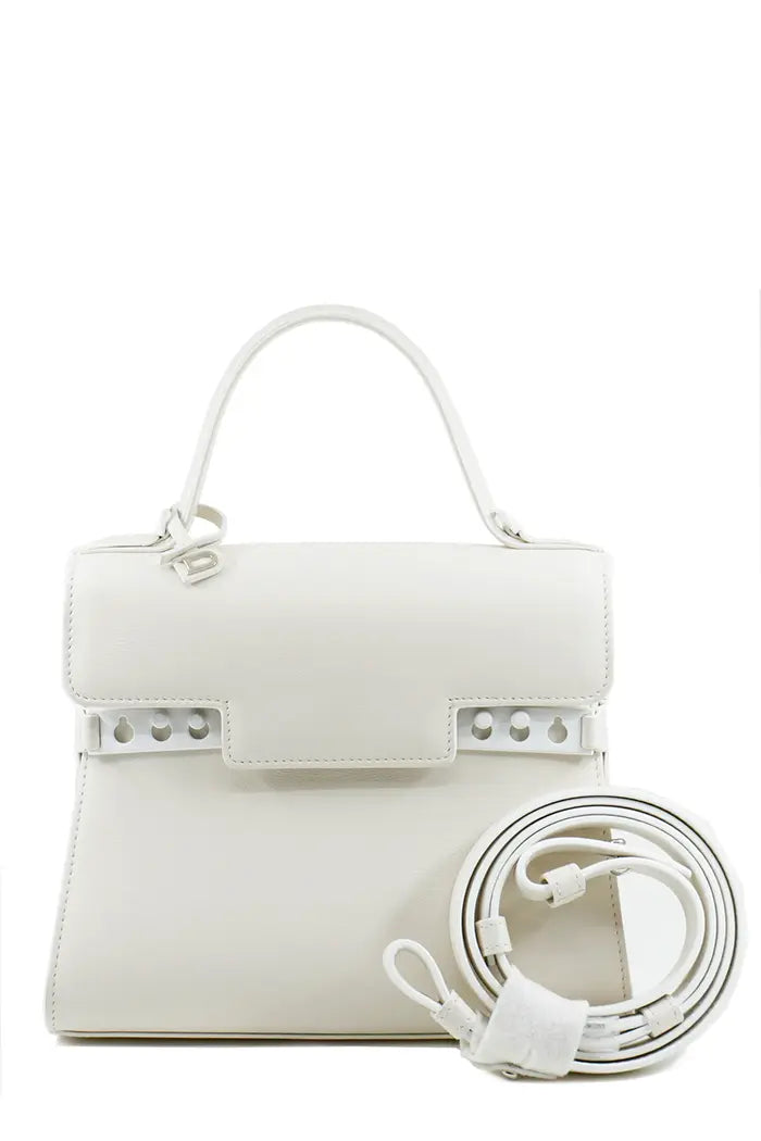 Bolso Delvaux Tempête en piel de becerro marfil Crispy, artículo de segunda mano, vista frontal con bandolera