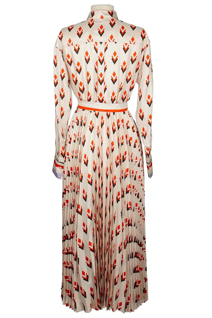 Vestido Valentino de seda plisada marfil, seminuevo, vista trasera