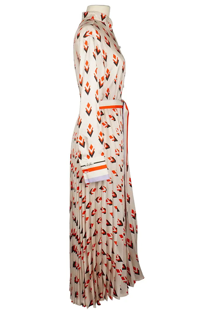 Vestido Valentino de seda plisada marfil, artículo de ocasión, vista lateral