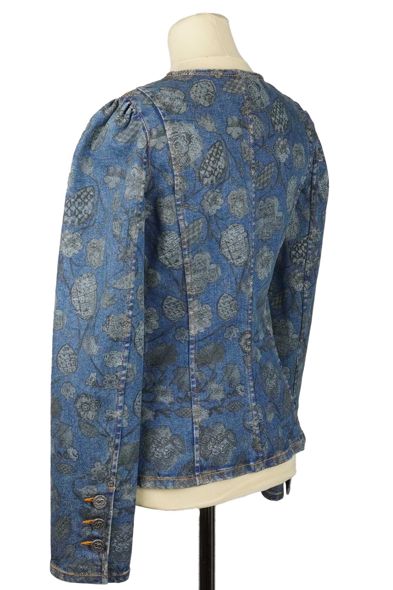 Veste Jean à Motifs Floraux