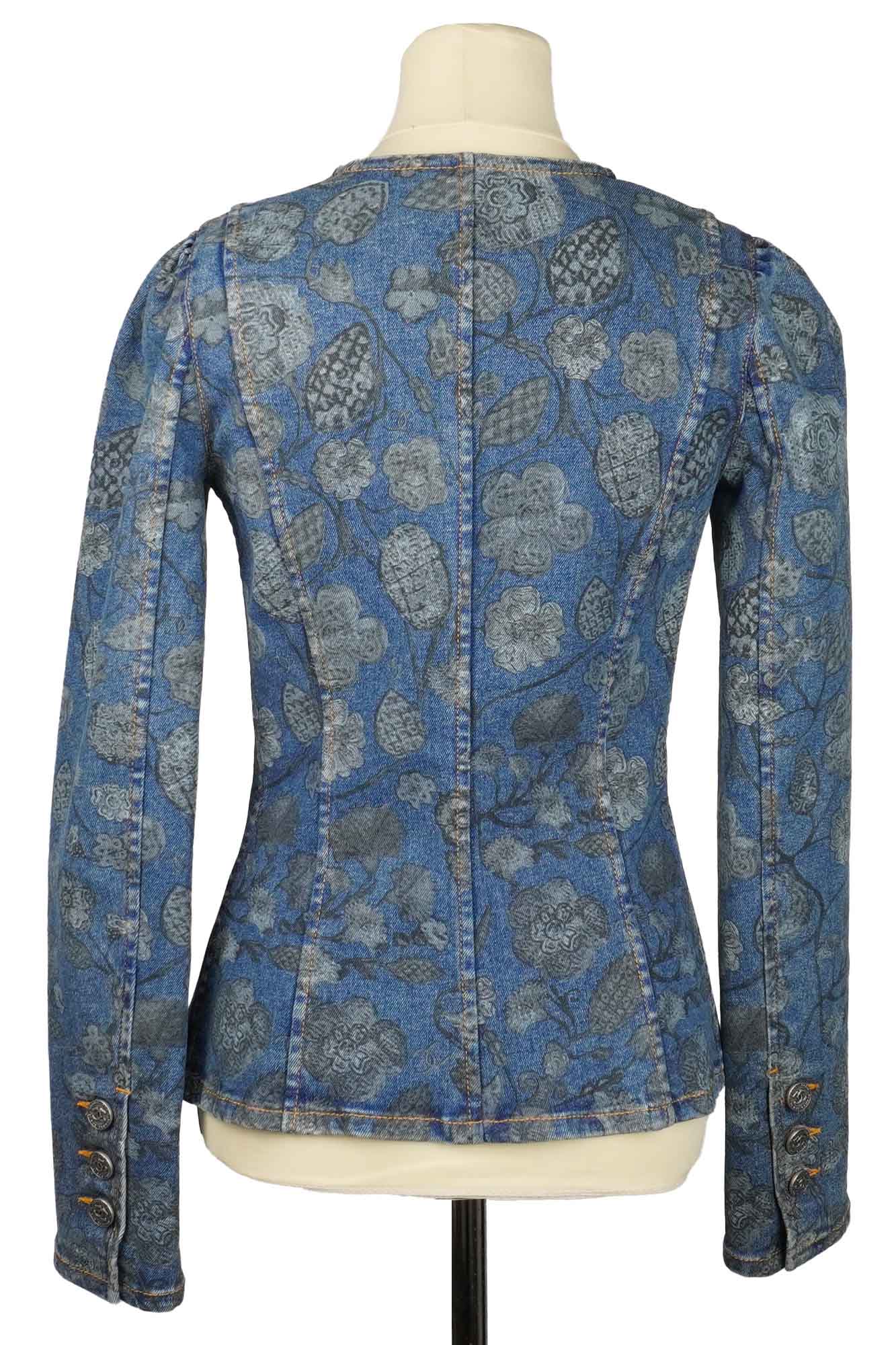 Veste Jean à Motifs Floraux