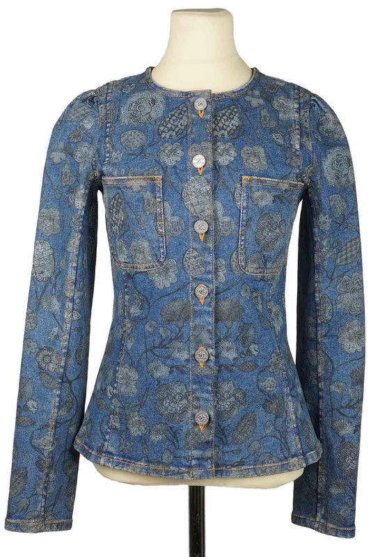 Veste Jean à Motifs Floraux