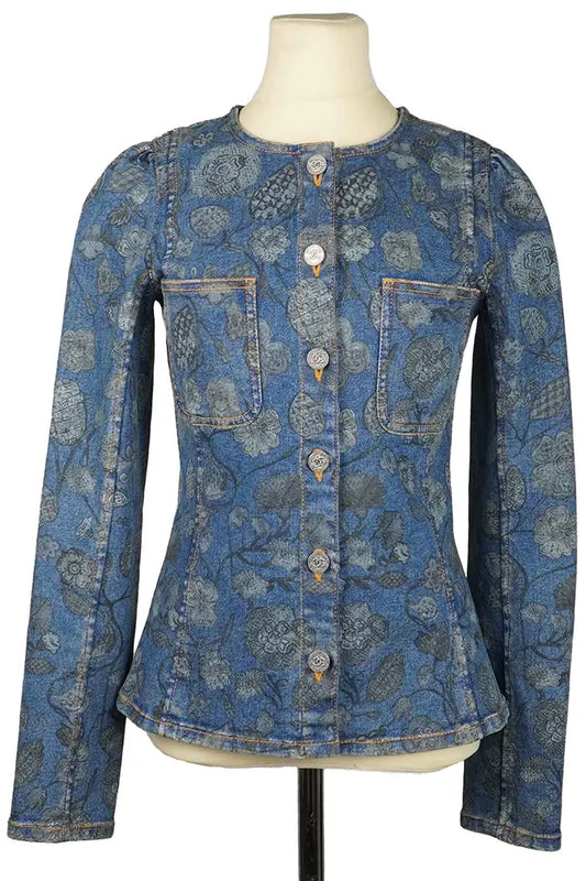 Chanel Chaqueta vaquera azul de manga larga con motivos florales, artículo seminuevo, vista delantera