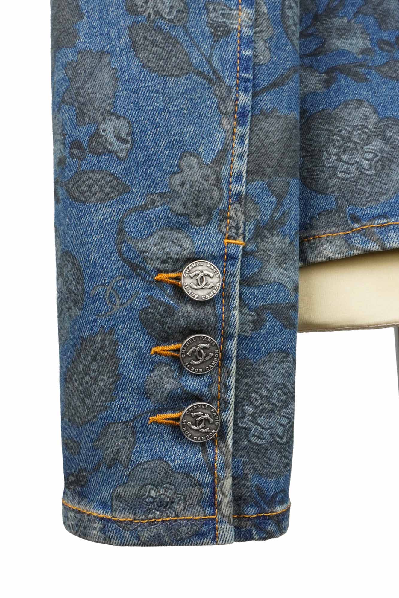 Veste Jean à Motifs Floraux