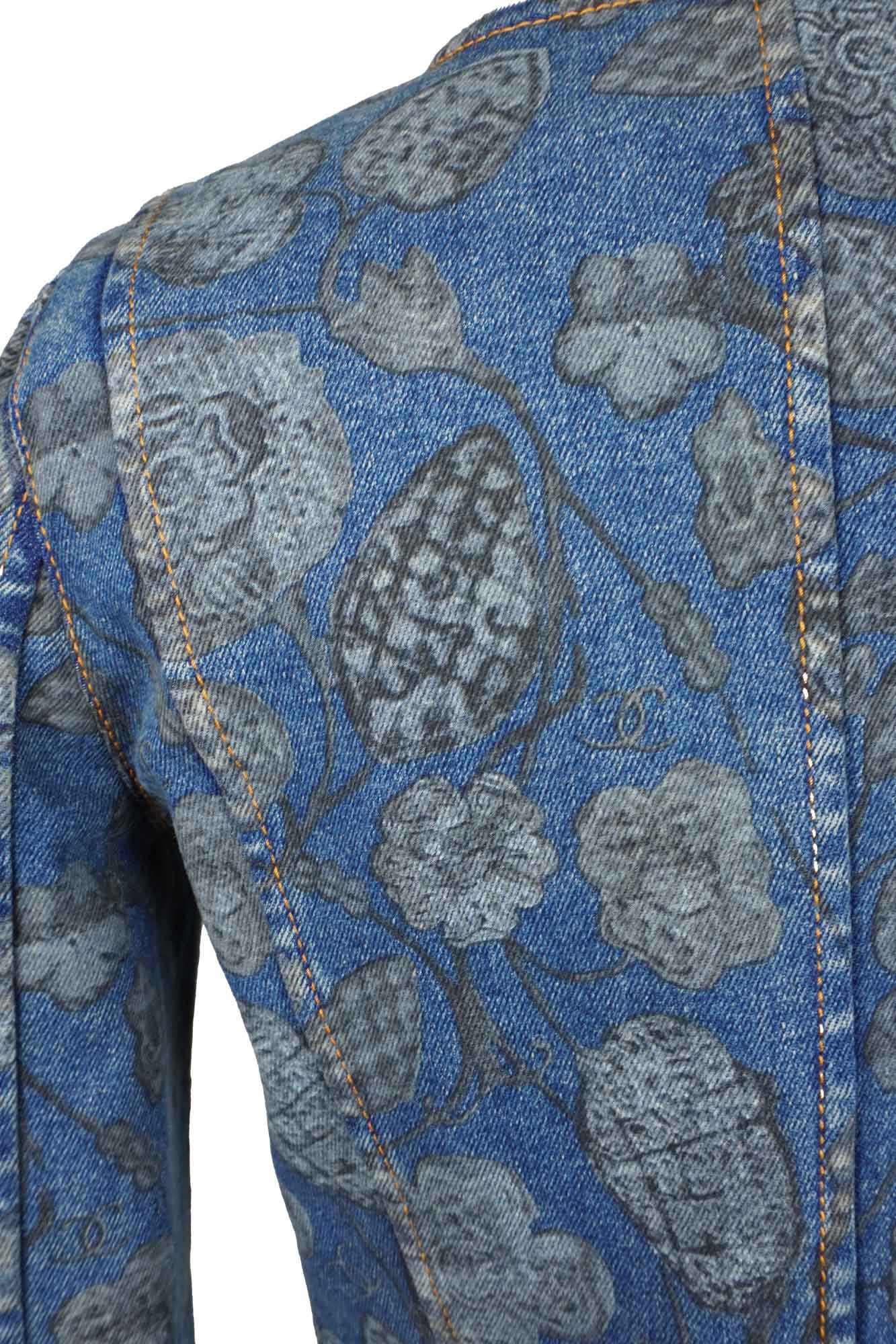 Veste Jean à Motifs Floraux