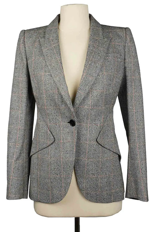 Alexander McQueen Blazer aus karierter Wolle, schmal geschnitten, gebrauchter Artikel, Vorderansicht