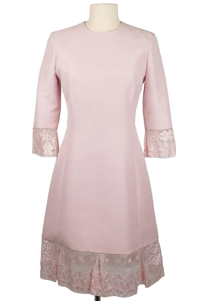 Christian Dior Kleid in Puderrosa und mit 3/4-Ärmeln, Second-Hand-Artikel, Vorderansicht