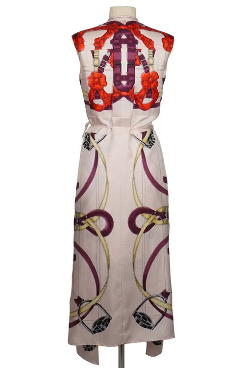 Hermès-Portefeuillekleid aus blassrosa Seide, Second-Hand-Artikel, Rückenansicht mit Gürtel