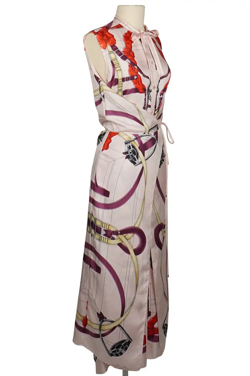 Hermès Portefeuillekleid aus blassrosa Seide, gebrauchter Artikel, Ansicht von 3/4